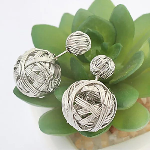 

1 Pair Women Girls Earrings Exotic Women Stylish Two Hollowed Double Sides Color Ball Studs Earrings Fashion Jewelry