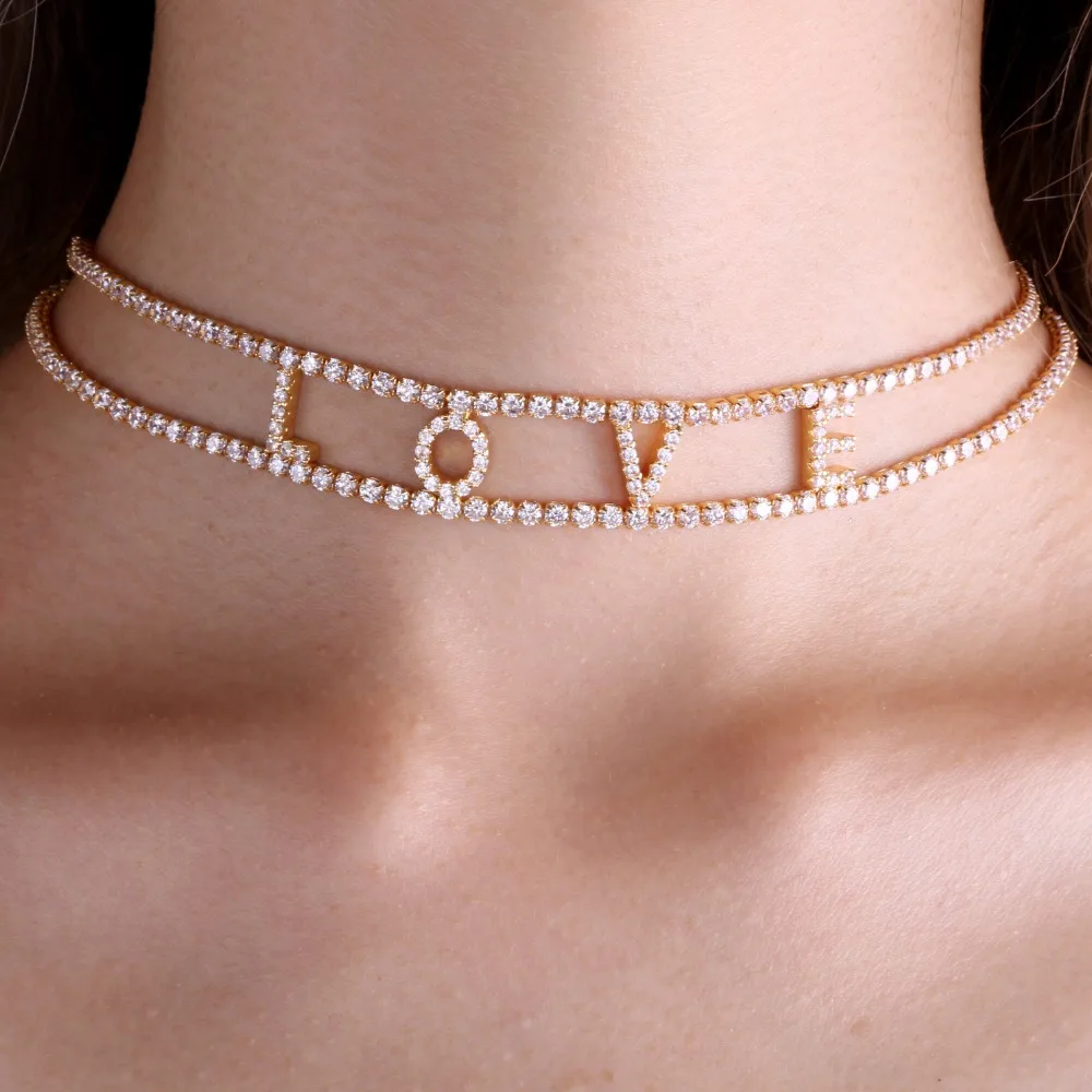 3UMeter Zircon custom Choker Personalized Name Plating Necklace Choker