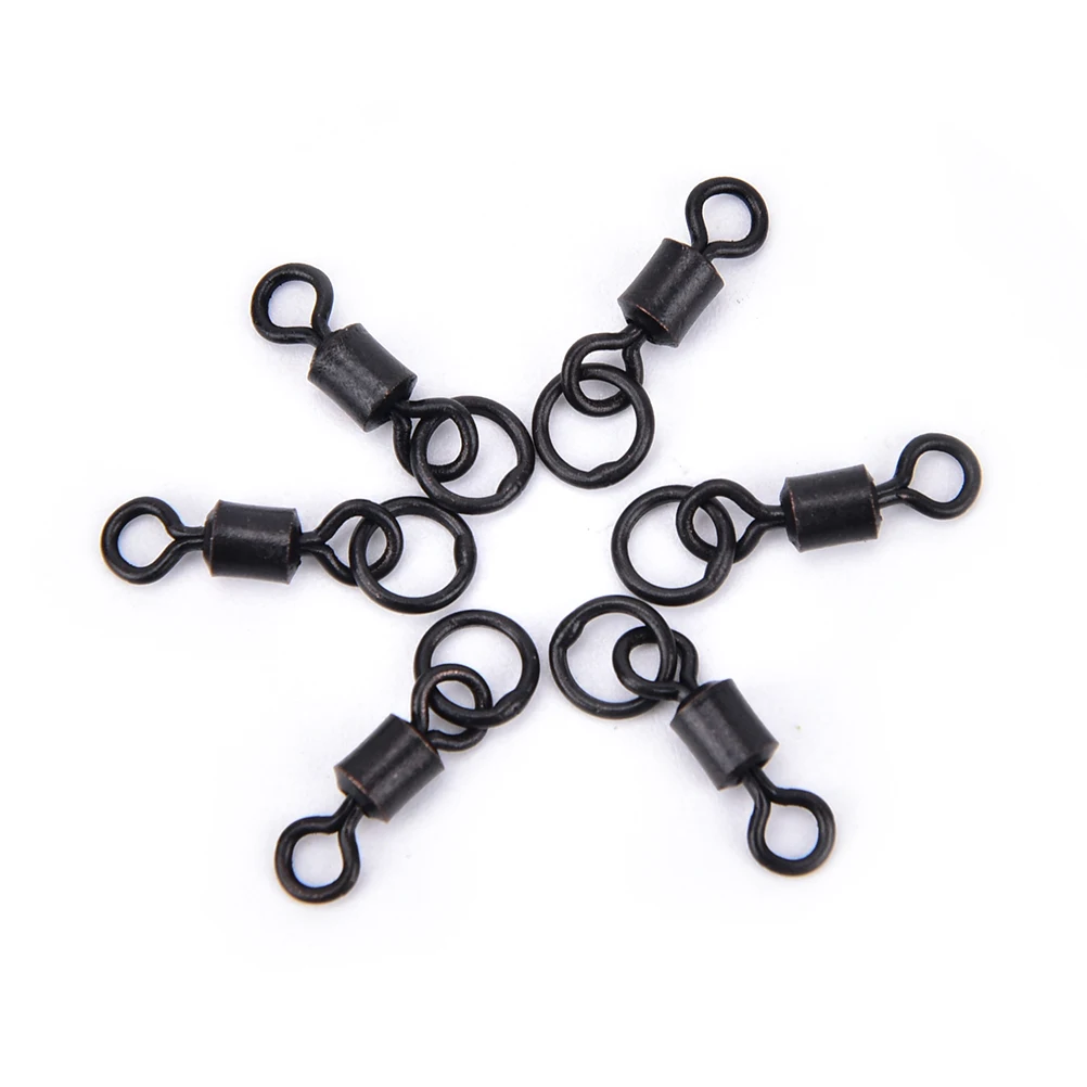 50pcs Black Fishing Rolling Swivels With Ring Carp Rigs ice Fishing