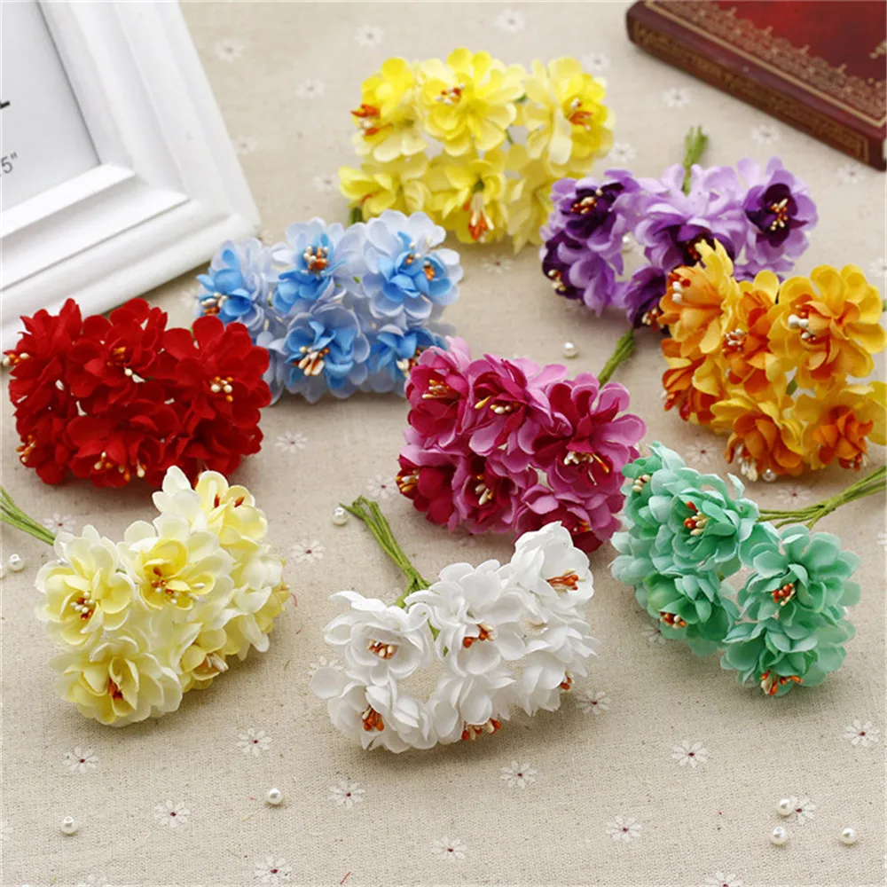 

6pcs 3.5 cm artificial flowers Silk Gradient bunting car corsage wedding garden flowers wedding decoration