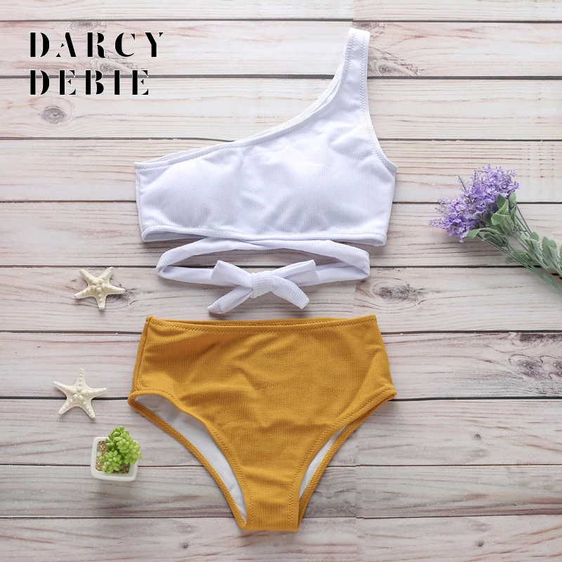 Darcydebie трусики бикини 2019 купальник на одно плечо выдалбливают Однотонный женский