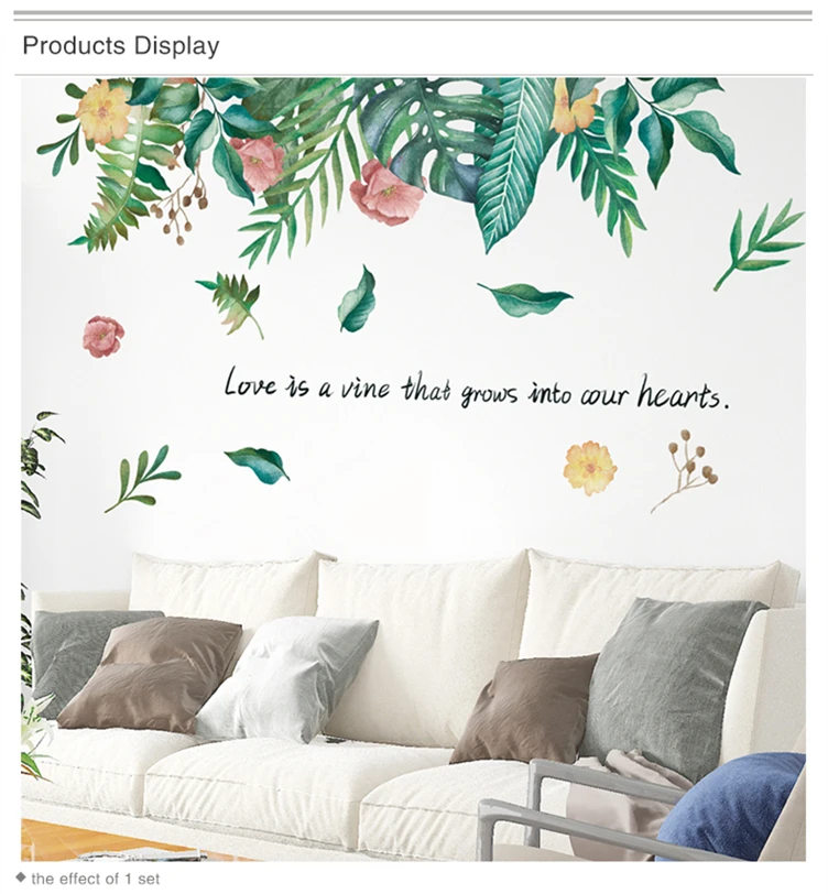 [SHIJUEHEZI] растения листья наклейки на стену Винил DIY зеленая растительность Наклейки на стены для гостиной спальни столовой украшения