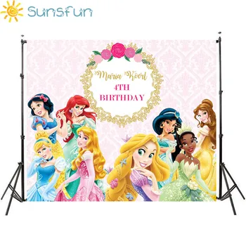

Sunsfun Fairy Tale Princess Photography Backdrop Pink Flower Gold Frame Girls Birthday Party Backgrounds For Photo Studio 7x5FT