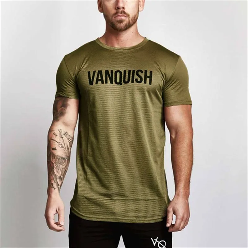 

2019 Summer vq Short Sleeve Men Ultra-thin Mesh Cloth Slim Fit T-shirt Men Cotton Vanquish Fitness Quick drying Sleeve T-Shirts