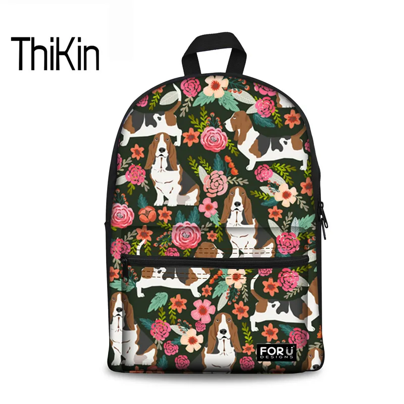 THIKIN School Bags For Teenagers Girls Boys Basset Hound Prints