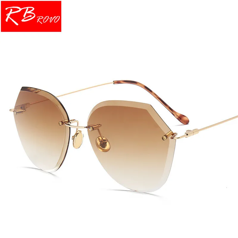 

RBROVO 2018 Gradient Lens Ocean Sunglasses Women Top Brand Designer Frameless Candies Sun Glasses Vintage oculos de sol feminina