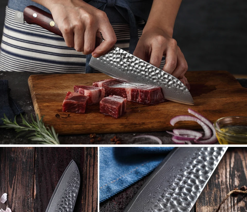 HEZHEN 7 дюймов ножи шеф-повара кухонный нож японский нож сантоку нож для мяса высокоуглеродистая ручка из нержавеющей стали Dalbergia