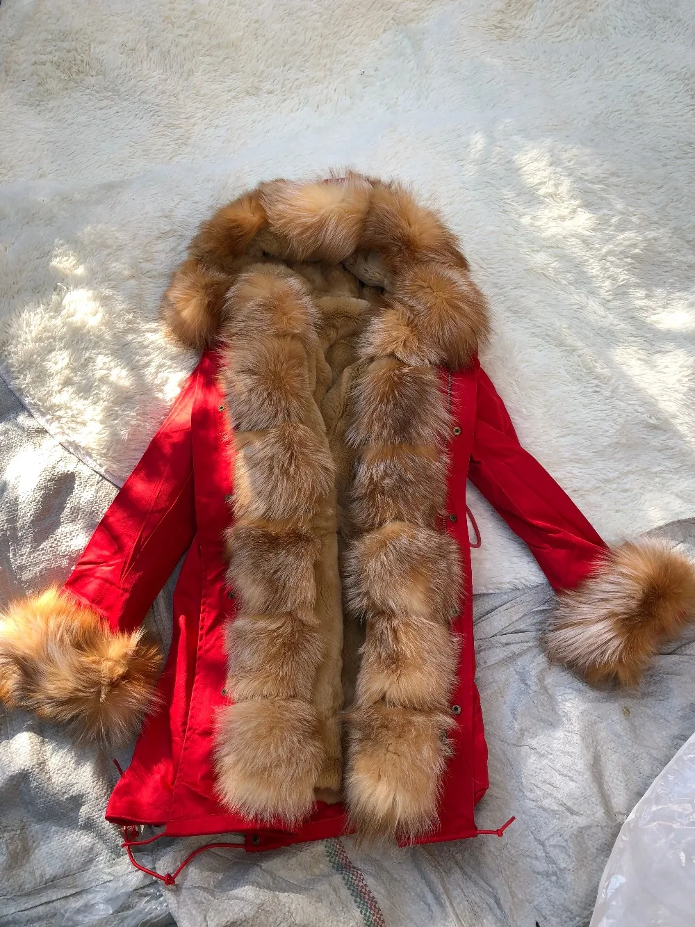 Fandy lokar, парка из натурального меха, женские зимние куртки, натуральный мех енота, капюшон, пальто, мех кролика Рекс, подкладка, куртка для женщин