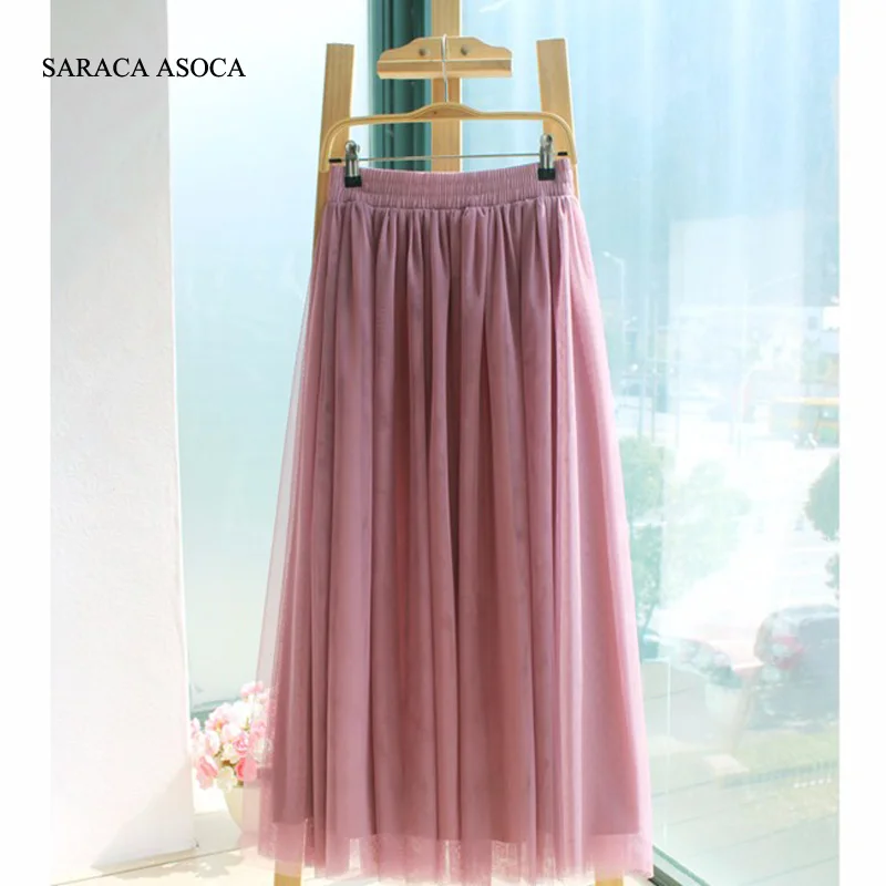 

New Style Fashion Elastic Band Two Mesh Pleated Skirt Muslim Women's Chiffon Lining Ankle-Length Ball Gown Long Skirts Girls