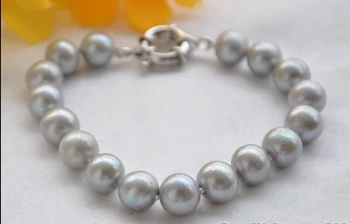 

shippingZ5548 REAL 8" 11mm gray round freshwater cultured pearl bracelet 5.25