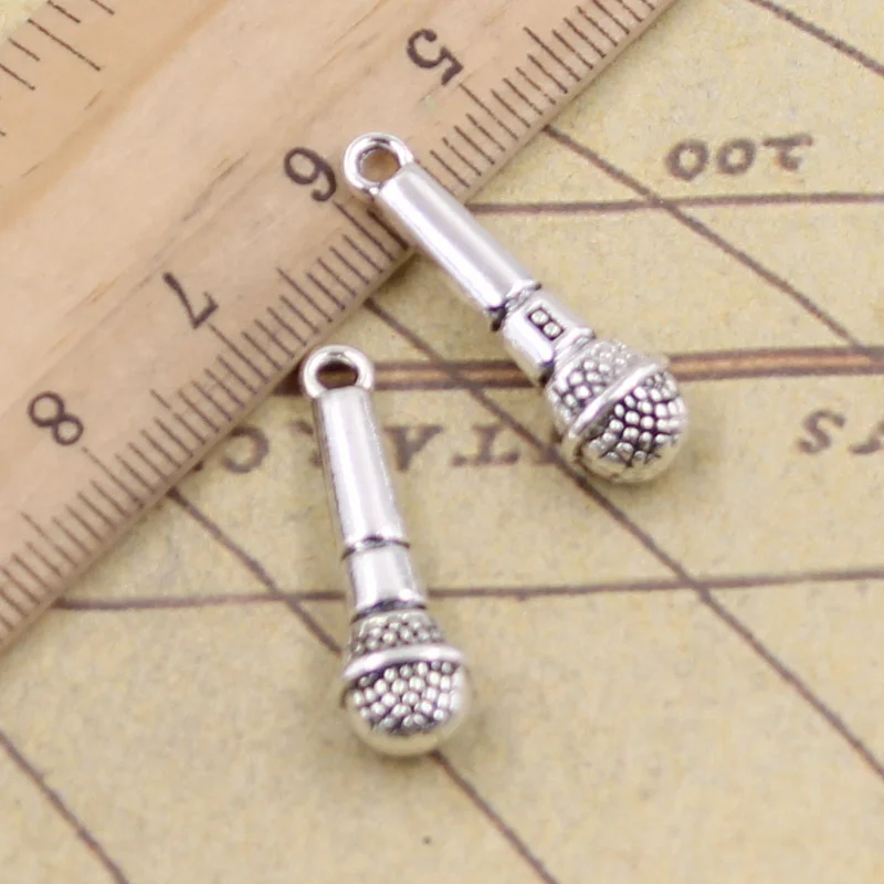

8pcs/lot Charms microphone sing 25x7mm Tibetan Silver Pendants Crafts Making Findings Handmade Antique Jewelry DIY for Necklace