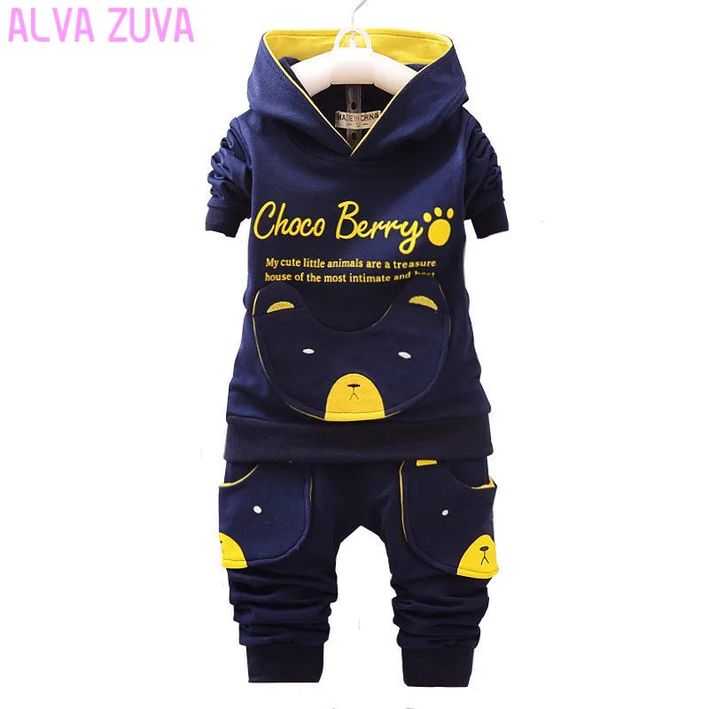 

ALVA ZUVA Spring Korean Baby Boys Girls Clothing Sets Children Autumn Cartoon Pocket Bear 2Pcs/Suit Kids Clothes Cyf052