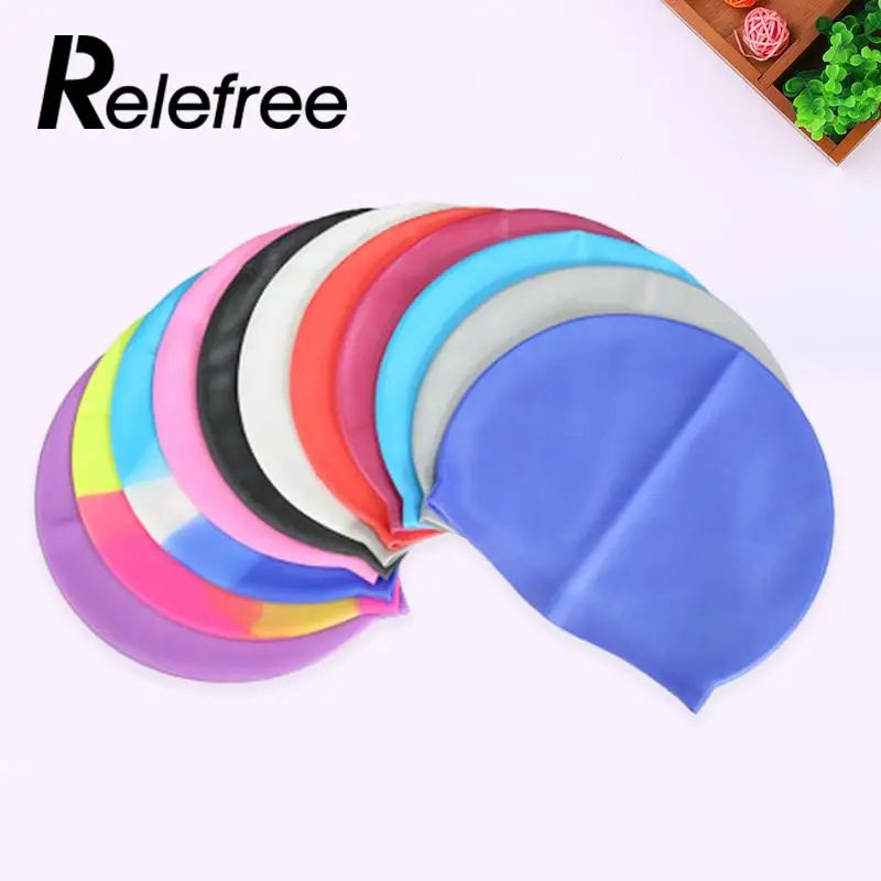 

Relefree 1 pcs Silicon Elastic Waterproof Swimming Caps Protect Ears wear-resisting Long Hair Free size for Men Women