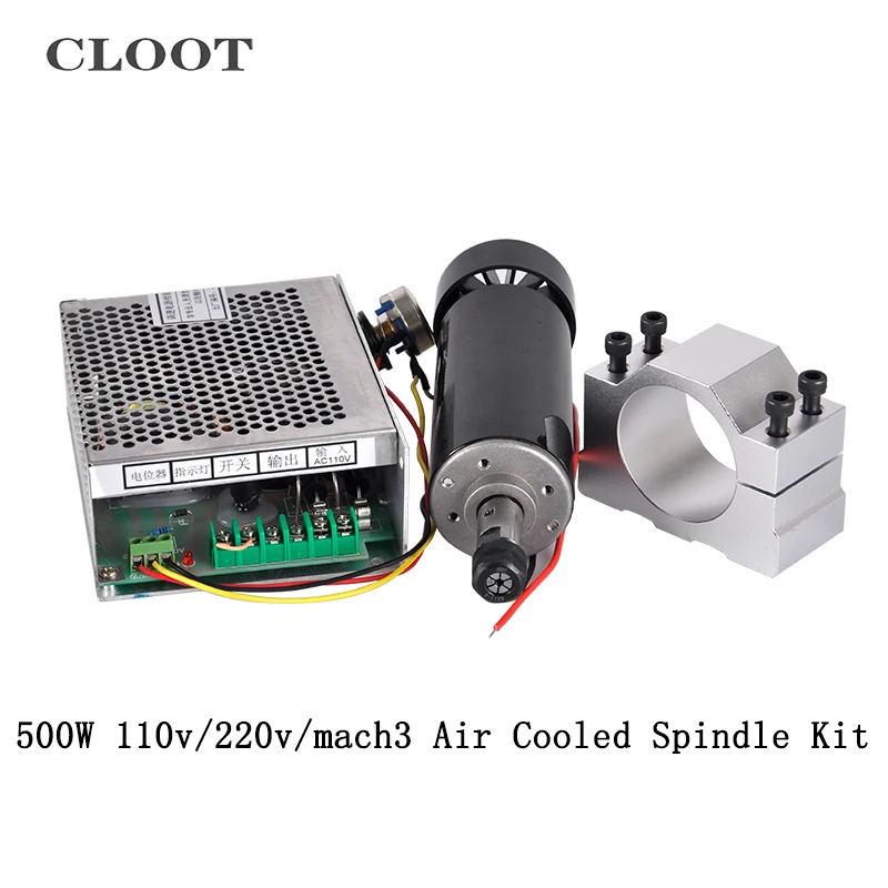 

CNC Spindle 500W DC Spindle Motor Air Cooled + 110V/220V/mach3 Power Supply + 52mm Clamp For Milling Machine