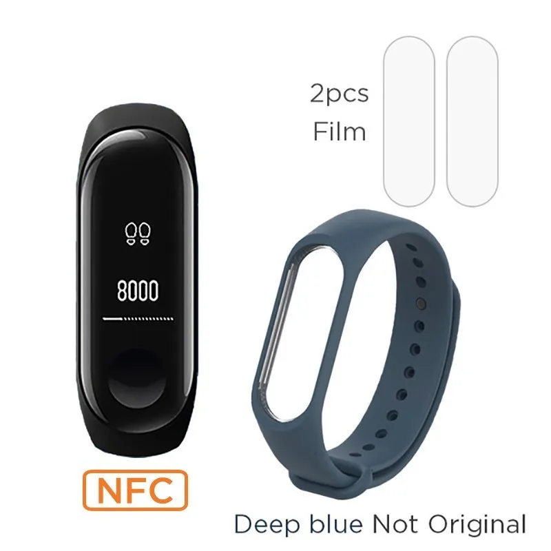 Xiaomi Mi band 3 NFC версия 0,7" OLED большой сенсорный экран новые умные браслеты браслет - Цвет: add deep blue Strap