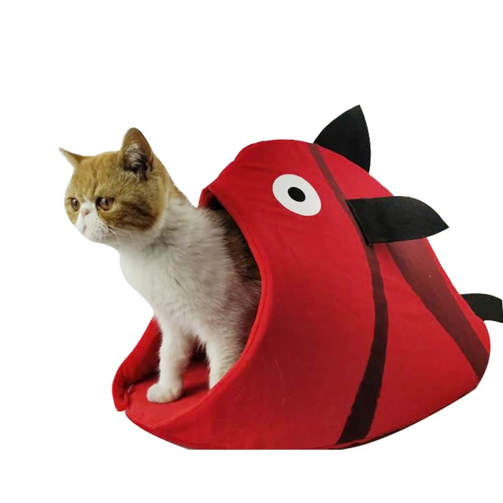

Newly Foldable Cat Nest Felt Fish Shaped Small Dog Bed House Winter Warm Puppy Cave Sleeping Bag Kennel