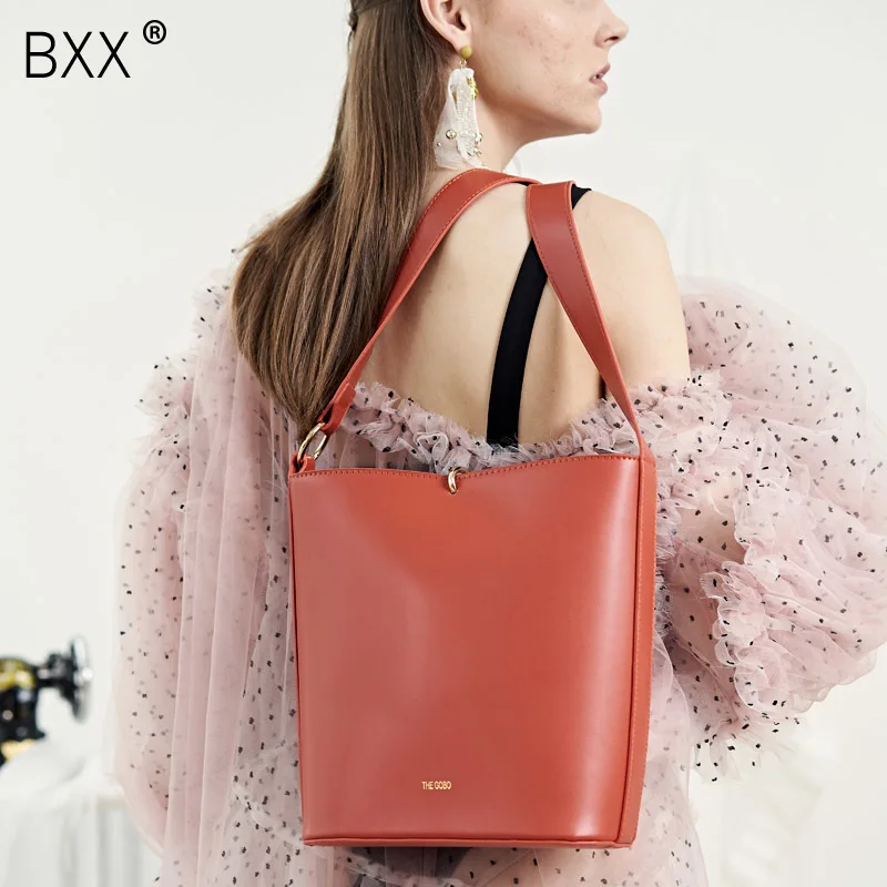

[BXX] Women's Single Shoulder Crossbody Bag All-match Large Capacity Bucket Bag Tide Female Fashion PU Leather Handbag HG206