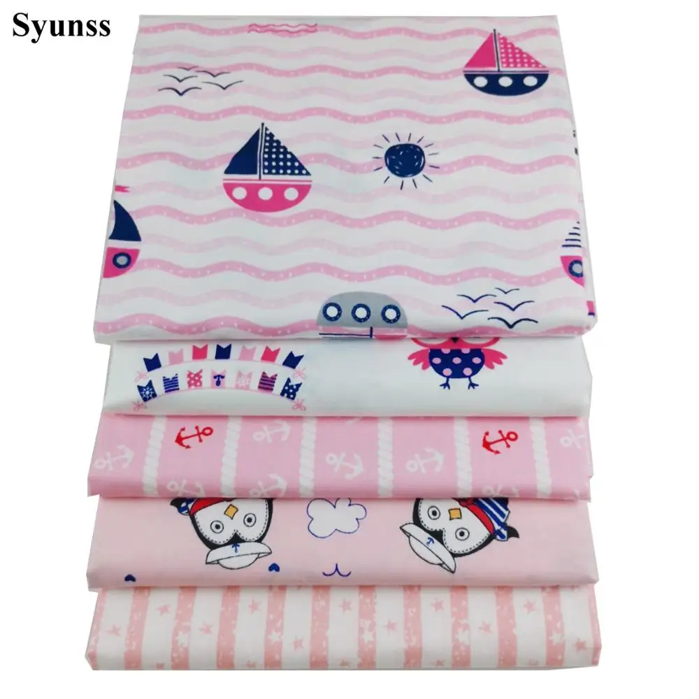 

Syunss Diy Patchwork Cloth For Quilting Baby Cribs Cushions Dress Sewing Tissus Pink Sailboat Owl Printed Cotton Fabric Tecido
