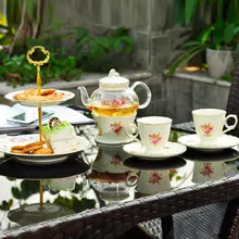 6 шт. Костюмы английского пастырской стекло Цветочный чай набор в европейском стиле керамический фильтр с подносом день чайник нагрева