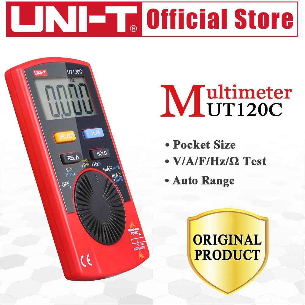 UNI-T UT120C Tama/ño de bolsillo Stype Mult/ímetro digital Probador de rango autom/ático DC Diodo de voltaje CA Mini medidores el/éctricos Pantalla LCD