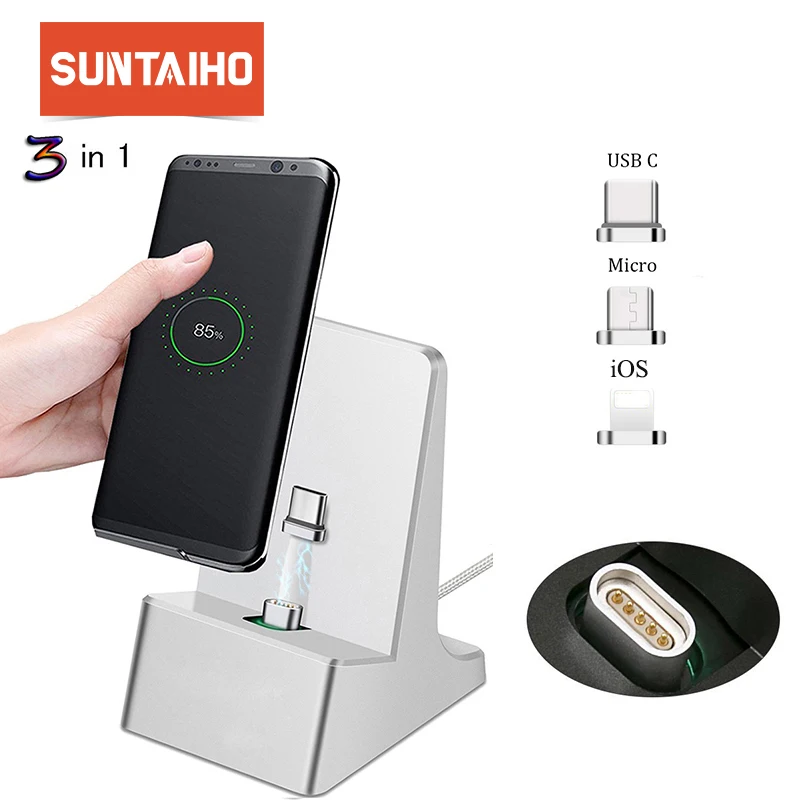 Suntaiho Magnetic Charging Dock Station for iPhone Charger/Micro USB/USB C Magnetic adsorption Charger for IOS/Android/Type C Suntaiho Magnetic Charging Dock Station for iPhone Charger/Micro USB/USB C Magnetic adsorption Charger for IOS/Android/Type C