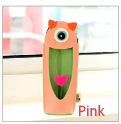 Креативные корейские Канцтовары Мультяшные Монокуляр Университет Монстров прозрачный карандаш стоячий pu кожаный чехол для карандашей - Цвет: Pink