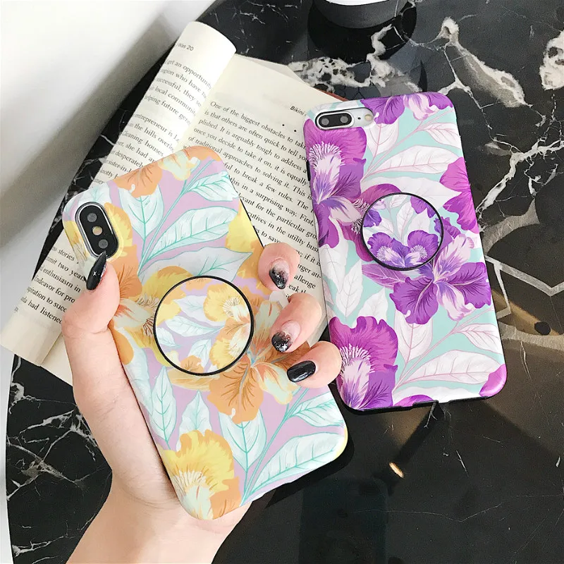 Oil Painting Flower Case for iPhone X 7 8 With Finger Ring Cases Phone 6 6s Plus Cover Skin Kickstand Floral Patterned |