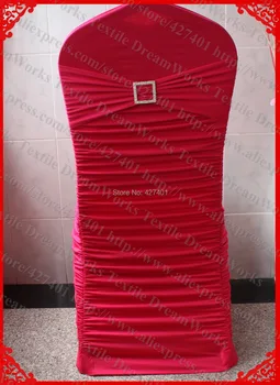 

NO.21 Fuchsia Ruffled Lycra Chair Covers With Lycra Band/Sash And Square Diamond Buckle&Pin For Wedding Banquet Home Decoration