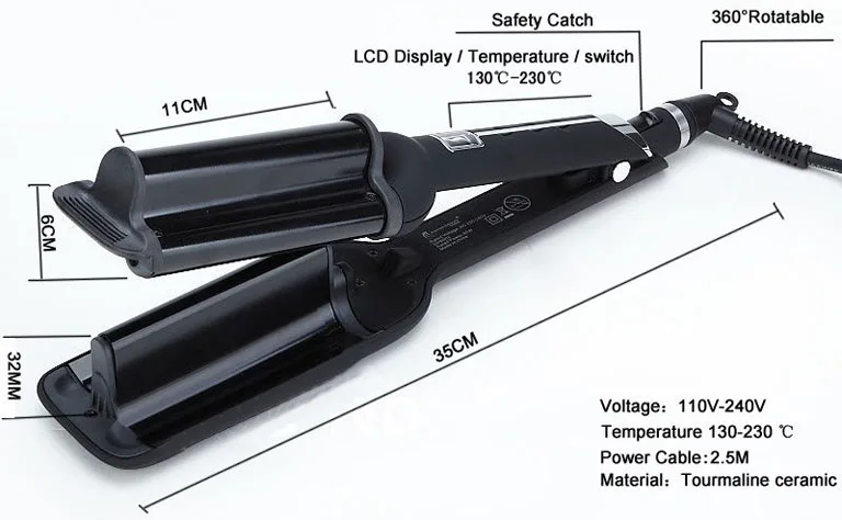 32 мм Глубокая волна завивка волос керамический утюжок тройной баррель большая волна бигуди большие гофрированные волосы бигуди бразильское тело