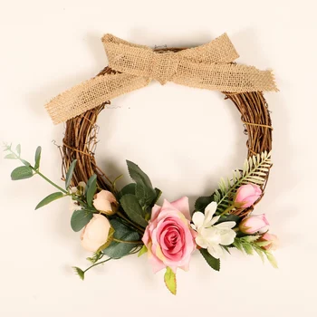 

10-Inch Artificial Rose Flower Garland Wedding Accessories Silk Roses Front Door Wreath Hanging Wedding Party Home Decor
