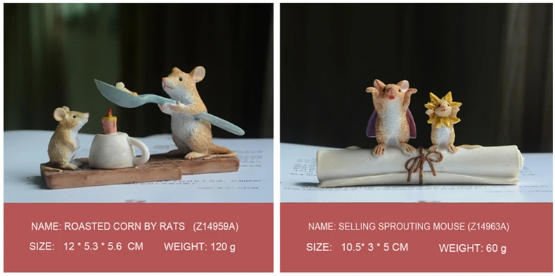 Mini Mice and Cat Resin Figurines for Home Decor Mice Mouse Rat Ornaments Miniature Fairy Garden Animal decoration gifts