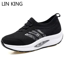 LIN KING/Новинка; женская повседневная обувь на танкетке; удобная Уличная обувь на толстой подошве; дышащие кроссовки; нескользящая спортивная обувь для путешествий