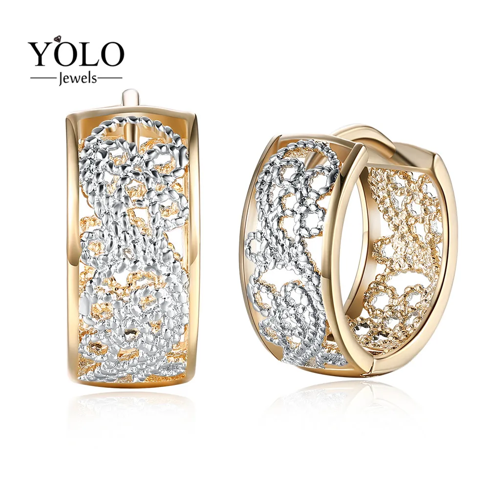 

Hollow Design Champagne Gold Color Romantic Hoop Earrings with Leaves Statement Bohemia Old Fashion Design Jewelry Love Gift