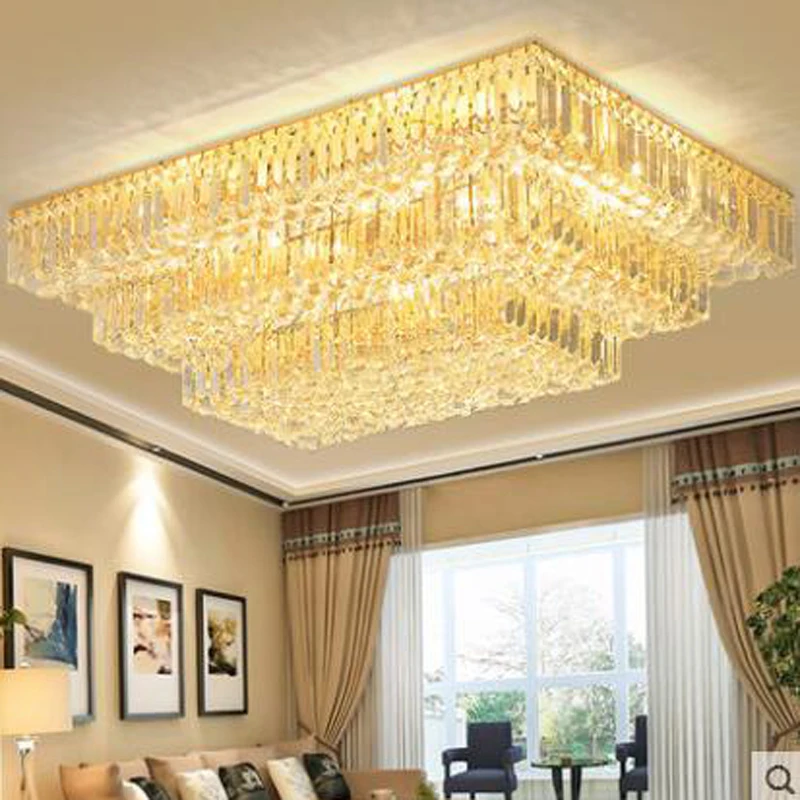 Европейский прямоугольный Хрустальный потолочный светильник, лампа для гостиной, современный потолочный светильник для спальни, светодиодный светильник для ресторана