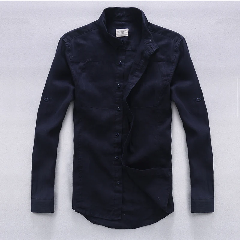 

Summer long sleeve shirt men casual linen mens shirt brand clothing turn-down collar men shirts pure business shirts man chemise