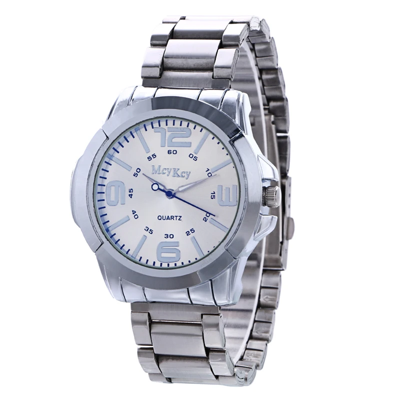 

Hot Relogio Feminino Men Watches McyKcy Brand New Fashion Sports Quartz Watch Men's Full Stainless Steel Military Watch Silver