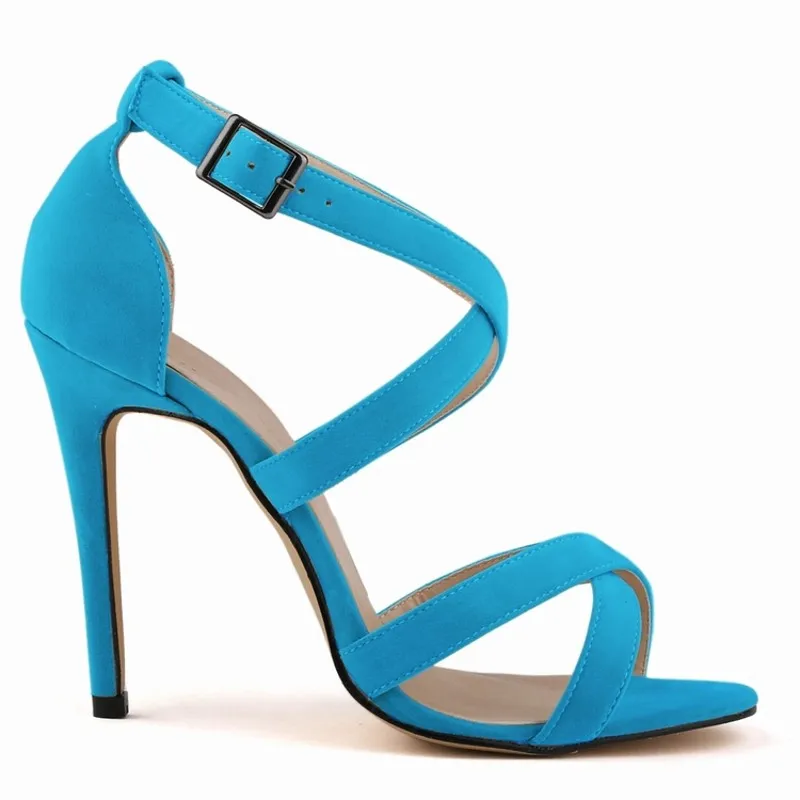 Loslandifen/Новые летние женские босоножки на высоком каблуке; женские модные пикантные вечерние туфли с перекрестной шнуровкой и открытым носком; свадебные туфли на шпильке с пряжкой - Цвет: Небесно-голубой