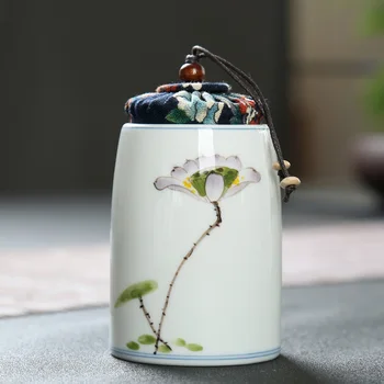 

Ceramic Hand-painted Tea Cans Kitchen Storage Jars Dry Fruit Containers Pot Food Tanks Jars For Spices Sugar Bowl 6 Patterns