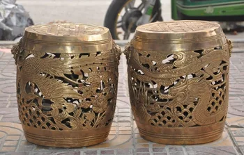 

christmas Chinese brass auspicious Dragon Phoenix bird Lion head statue Stool Chair Pair halloween