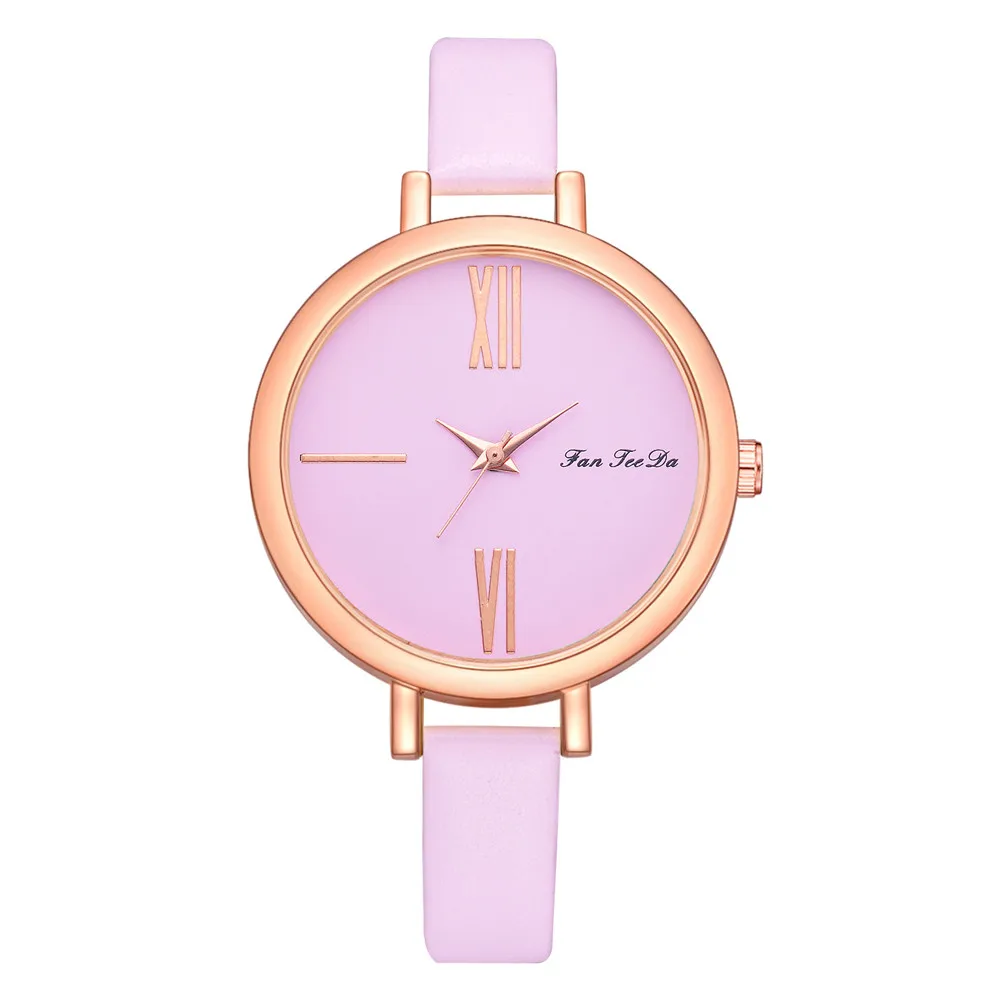 

FanTeeDa Women's Leather Watch 2019 Simple Roman Scale Solid Color Stainless Steel Dial Wrist Accessories Watch Gift #FD114 a50