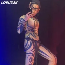 Мужской костюм для бальных танцев, сценический костюм для бара, ночного клуба, DJ, костюм для выступлений, для танцев на шесте, шоу, 3D принт, купальник, стрейчевый комбинезон