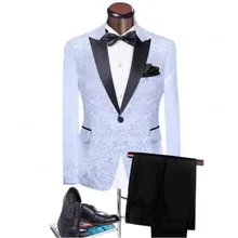 new Men’s Clothing>Suits White Floral Wedding Suits For Mens Groom Tuxedo Best Men Silm Fit Formal Suits