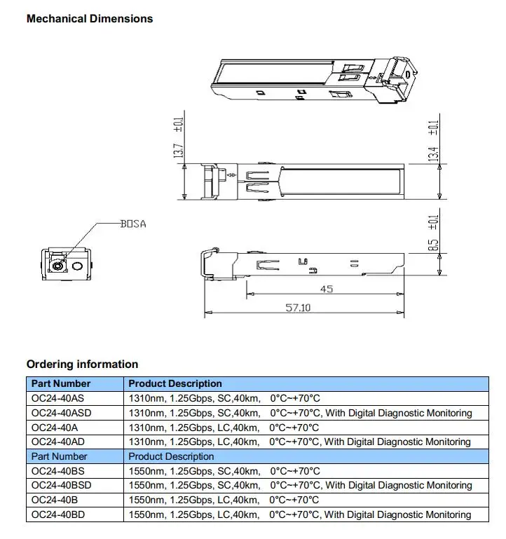 5 пар/лот, 1,25G 1310nm/1550nm 40 км SC WDM BiDi SFP модуль, 1G волоконный канал 1000 база 40 км WDM BIDI SFP модуль приемопередатчика