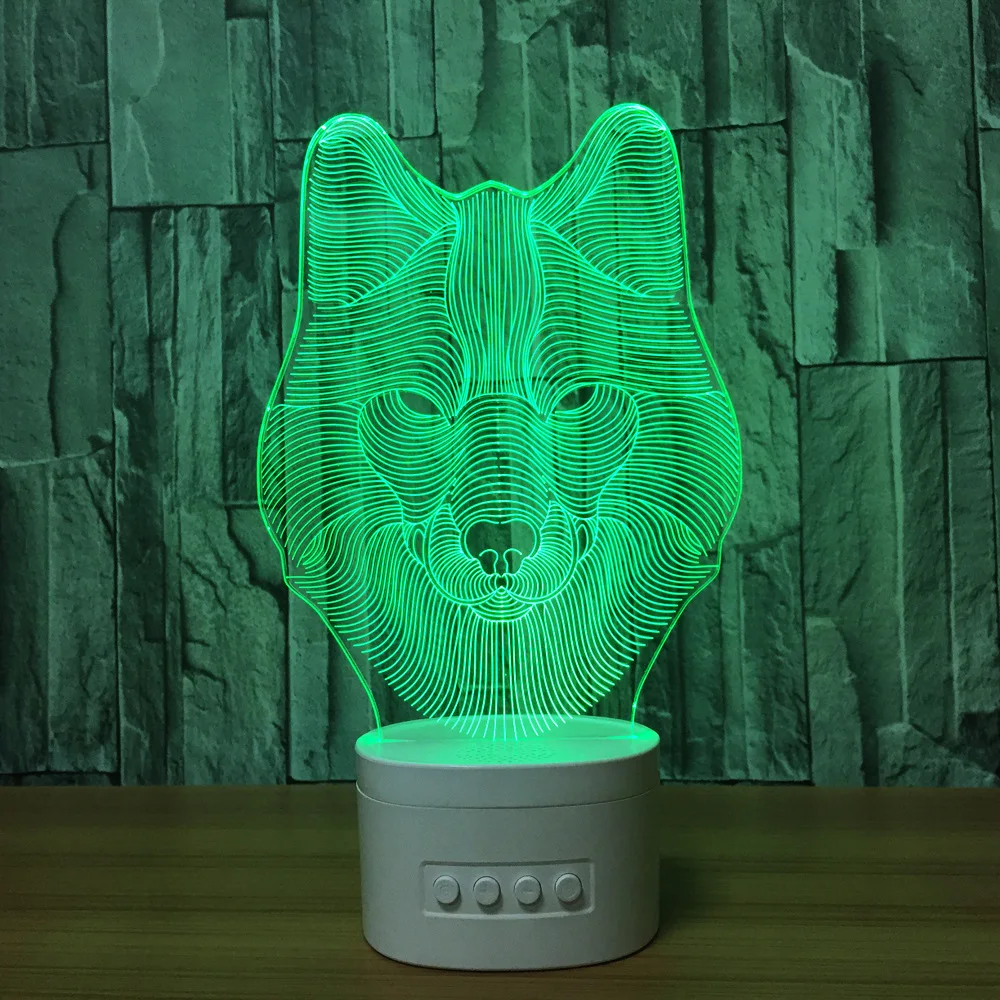 

Акриловая светодиодная Ночная подсветка «Wolf head», белая беспроводная акустическая база, USB-зарядка, TF-карта, 5 цветов, регулируемая фигурка, п...