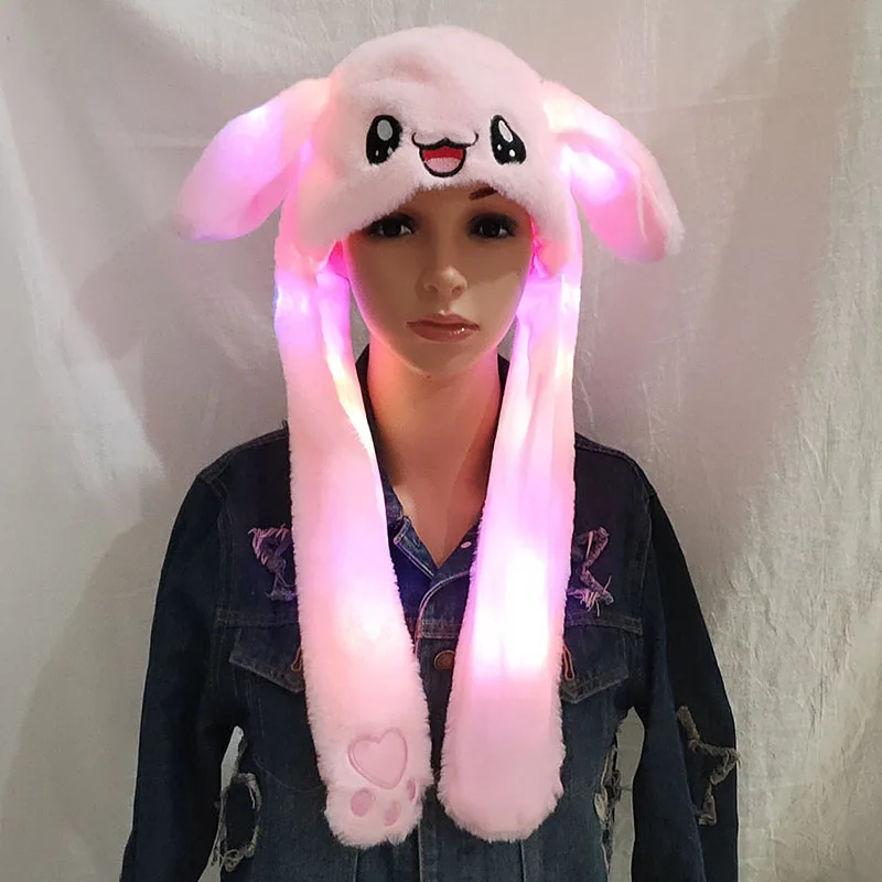 2019 New Fashion Moving Hat Glowing Rabbit Ears Plush Hat Sweet Cute