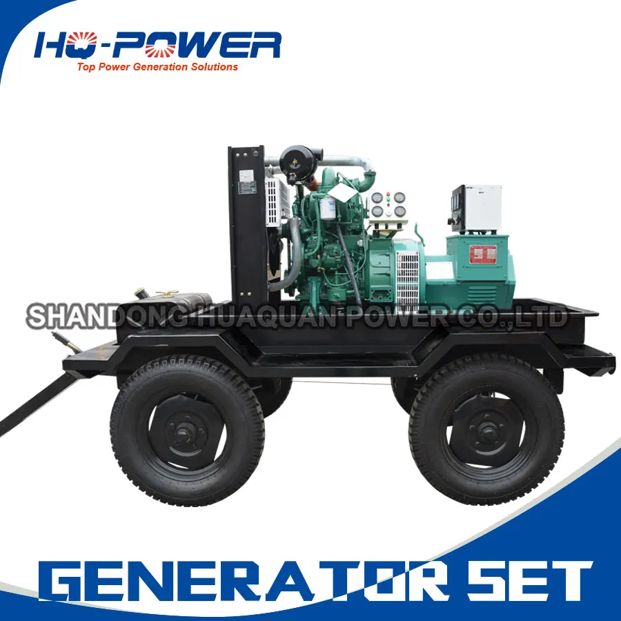 30kw 37.5kva mobile generator set small trailer 2 cylinders diesel
