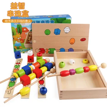 

Wooden beech beads Wooden stick threading beaded box Parent-child manual training Funny early education arithmetic tool Math toy