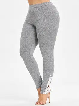 

Wipalo Women Causal Plus Size 5XL Skinny Leggings Lace Trim High Elastic Waist Pencil Pants Sportswear Leggins Ladies Trousers