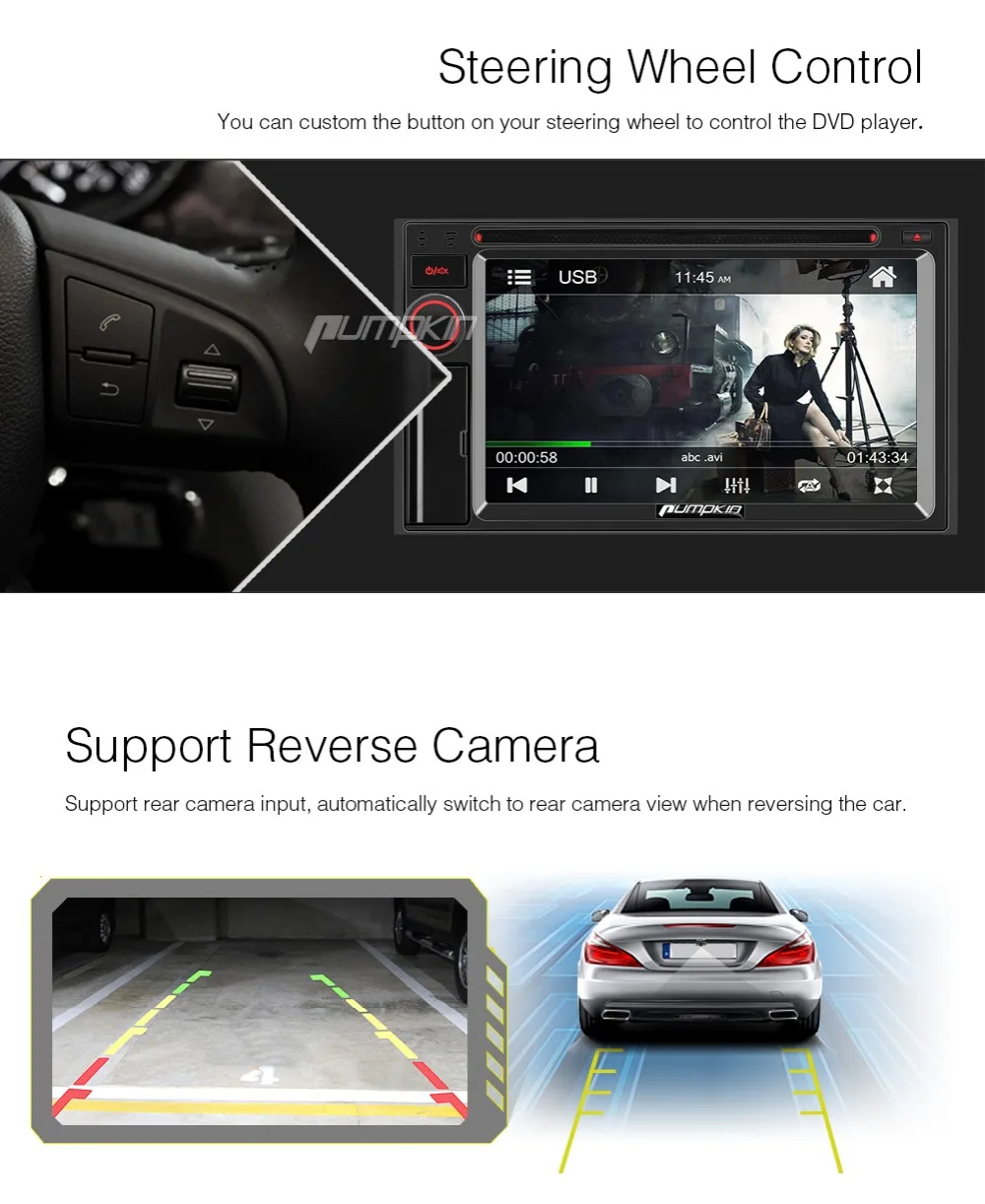 Clearance Pumpkin 2 Din 6.2" Touchscreen WINCE OS Car Radio DVD Player Support MP4 MP5 HD 1080P Video Audio FM/AM RDS Radio Player 4