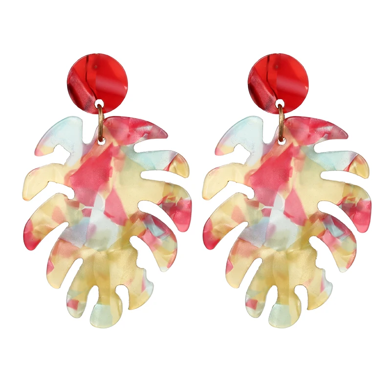 

Korean Trendy Summer Earrings Statement Unique Leaf Earrings Vintage Acrylic Big Dangle Drop Blue Colorful Earrings for Women